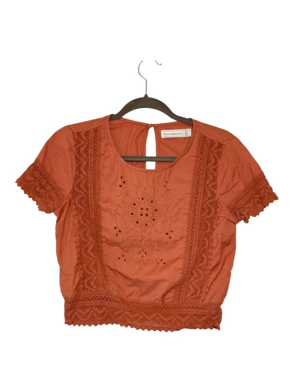 Abercrombie Mauve Pink 100% Cotton Boho Crop Top Eyelet Lace Festival Medium